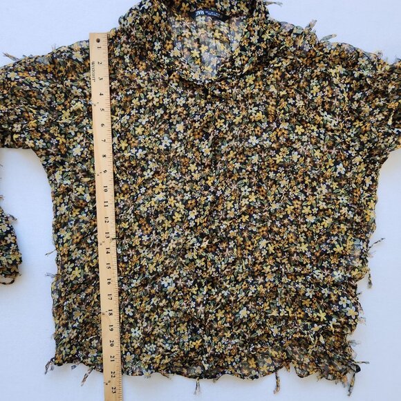 Zara Floral Fringe Blouse Long Sleeves Sheer Fairy Ethereal Garden Girl Pretty - Picture 8 of 8